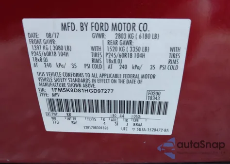 2017 Ford Explorer Xlt z USA, uszkodzony, nr VIN 1FM5K8D81HGD97277